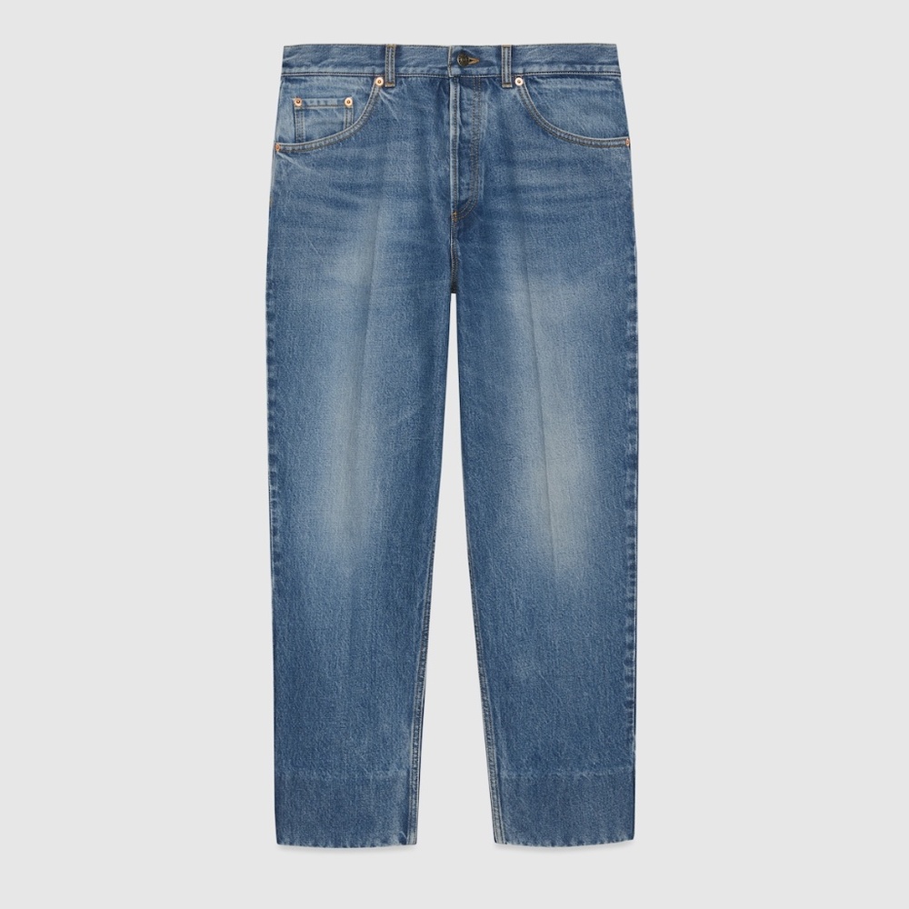 Size 32 - Gucci Washed Organic Denim Pant with Label Jeans Tapered